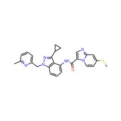 CSc1ccn2c(C(=O)Nc3cccc4c3c(C3CC3)nn4Cc3cccc(C)n3)cnc2c1 ZINC000072315533