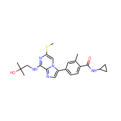 CSc1cn2c(-c3ccc(C(=O)NC4CC4)c(C)c3)cnc2c(NCC(C)(C)O)n1 ZINC000200236744