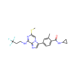 CSc1cn2c(-c3ccc(C(=O)NC4CC4)c(C)c3)cnc2c(NCCC(F)(F)F)n1 ZINC000169154963