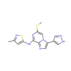 CSc1cn2c(-c3cn[nH]c3)cnc2c(Nc2cc(C)ns2)n1 ZINC000043195259