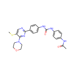 CSc1cnc(-c2ccc(NC(=O)Nc3ccc(NC(C)=O)cc3)cc2)nc1N1CCOCC1 ZINC000118175731