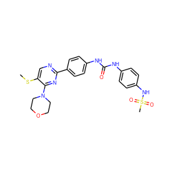 CSc1cnc(-c2ccc(NC(=O)Nc3ccc(NS(C)(=O)=O)cc3)cc2)nc1N1CCOCC1 ZINC000118176933