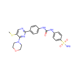 CSc1cnc(-c2ccc(NC(=O)Nc3ccc(S(N)(=O)=O)cc3)cc2)nc1N1CCOCC1 ZINC000205769448