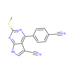 CSc1nc(-c2ccc(C#N)cc2)c2c(C#N)c[nH]c2n1 ZINC000095580603