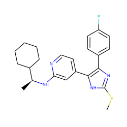 CSc1nc(-c2ccc(F)cc2)c(-c2ccnc(N[C@@H](C)C3CCCCC3)c2)[nH]1 ZINC000040980833