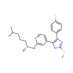 CSc1nc(-c2ccc(F)cc2)c(-c2ccnc(N[C@H](C)CCCC(C)C)c2)[nH]1 ZINC000040934947