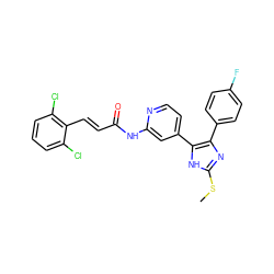 CSc1nc(-c2ccc(F)cc2)c(-c2ccnc(NC(=O)/C=C/c3c(Cl)cccc3Cl)c2)[nH]1 ZINC000064513629