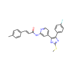 CSc1nc(-c2ccc(F)cc2)c(-c2ccnc(NC(=O)/C=C/c3ccc(C)cc3)c2)[nH]1 ZINC000064539284