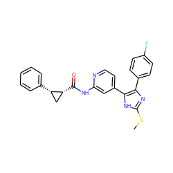 CSc1nc(-c2ccc(F)cc2)c(-c2ccnc(NC(=O)[C@@H]3C[C@@H]3c3ccccc3)c2)[nH]1 ZINC000169329426