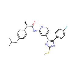 CSc1nc(-c2ccc(F)cc2)c(-c2ccnc(NC(=O)[C@H](C)c3ccc(CC(C)C)cc3)c2)[nH]1 ZINC000064503580