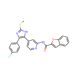 CSc1nc(-c2ccc(F)cc2)c(-c2ccnc(NC(=O)c3cc4ccccc4o3)c2)[nH]1 ZINC000064539052