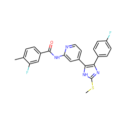 CSc1nc(-c2ccc(F)cc2)c(-c2ccnc(NC(=O)c3ccc(C)c(F)c3)c2)[nH]1 ZINC000064513074