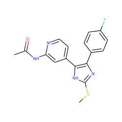 CSc1nc(-c2ccc(F)cc2)c(-c2ccnc(NC(C)=O)c2)[nH]1 ZINC000071318236