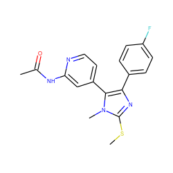 CSc1nc(-c2ccc(F)cc2)c(-c2ccnc(NC(C)=O)c2)n1C ZINC000013524502