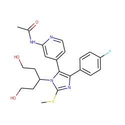 CSc1nc(-c2ccc(F)cc2)c(-c2ccnc(NC(C)=O)c2)n1C(CCO)CCO ZINC000064527471