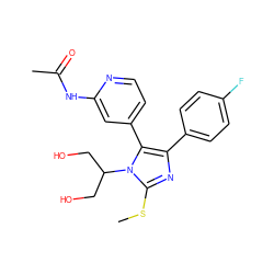 CSc1nc(-c2ccc(F)cc2)c(-c2ccnc(NC(C)=O)c2)n1C(CO)CO ZINC000064526403