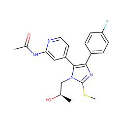 CSc1nc(-c2ccc(F)cc2)c(-c2ccnc(NC(C)=O)c2)n1C[C@@H](C)O ZINC000013586224