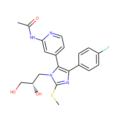 CSc1nc(-c2ccc(F)cc2)c(-c2ccnc(NC(C)=O)c2)n1C[C@H](O)CO ZINC000064526400