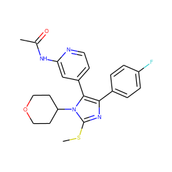 CSc1nc(-c2ccc(F)cc2)c(-c2ccnc(NC(C)=O)c2)n1C1CCOCC1 ZINC000064513254