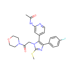 CSc1nc(-c2ccc(F)cc2)c(-c2ccnc(NC(C)=O)c2)n1CC(=O)N1CCOCC1 ZINC000064512243