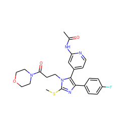 CSc1nc(-c2ccc(F)cc2)c(-c2ccnc(NC(C)=O)c2)n1CCC(=O)N1CCOCC1 ZINC000064513626