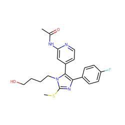 CSc1nc(-c2ccc(F)cc2)c(-c2ccnc(NC(C)=O)c2)n1CCCCO ZINC000064526992