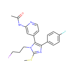 CSc1nc(-c2ccc(F)cc2)c(-c2ccnc(NC(C)=O)c2)n1CCCI ZINC000064528504