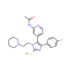 CSc1nc(-c2ccc(F)cc2)c(-c2ccnc(NC(C)=O)c2)n1CCN1CCCCC1 ZINC000013586236