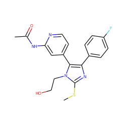 CSc1nc(-c2ccc(F)cc2)c(-c2ccnc(NC(C)=O)c2)n1CCO ZINC000013586219