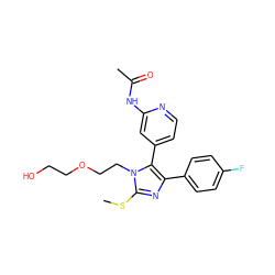 CSc1nc(-c2ccc(F)cc2)c(-c2ccnc(NC(C)=O)c2)n1CCOCCO ZINC000013586223