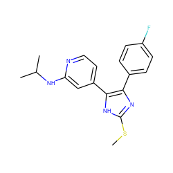 CSc1nc(-c2ccc(F)cc2)c(-c2ccnc(NC(C)C)c2)[nH]1 ZINC000071318710