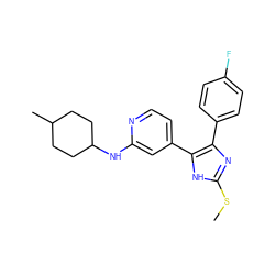 CSc1nc(-c2ccc(F)cc2)c(-c2ccnc(NC3CCC(C)CC3)c2)[nH]1 ZINC000040933531