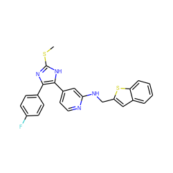 CSc1nc(-c2ccc(F)cc2)c(-c2ccnc(NCc3cc4ccccc4s3)c2)[nH]1 ZINC000040420995