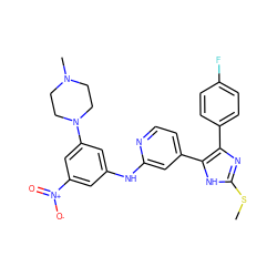 CSc1nc(-c2ccc(F)cc2)c(-c2ccnc(Nc3cc(N4CCN(C)CC4)cc([N+](=O)[O-])c3)c2)[nH]1 ZINC001772638422