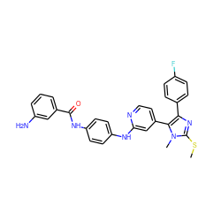 CSc1nc(-c2ccc(F)cc2)c(-c2ccnc(Nc3ccc(NC(=O)c4cccc(N)c4)cc3)c2)n1C ZINC001772639566