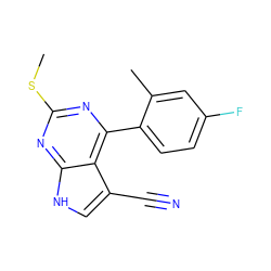 CSc1nc(-c2ccc(F)cc2C)c2c(C#N)c[nH]c2n1 ZINC000095578982