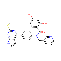 CSc1nc(-c2ccc(N(Cc3cccnc3)C(=O)c3ccc(O)cc3O)cc2)c2cc[nH]c2n1 ZINC000653681693