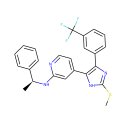 CSc1nc(-c2cccc(C(F)(F)F)c2)c(-c2ccnc(N[C@@H](C)c3ccccc3)c2)[nH]1 ZINC000040934182