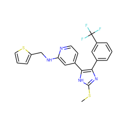 CSc1nc(-c2cccc(C(F)(F)F)c2)c(-c2ccnc(NCc3cccs3)c2)[nH]1 ZINC000040934334