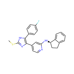 CSc1nc(-c2ccnc(N[C@@H]3CCc4ccccc43)c2)c(-c2ccc(F)cc2)[nH]1 ZINC000040430810