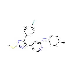 CSc1nc(-c2ccnc(N[C@H]3CC[C@H](C)CC3)c2)c(-c2ccc(F)cc2)[nH]1 ZINC000100079551