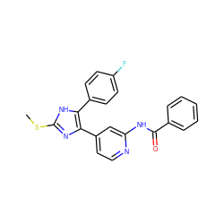 CSc1nc(-c2ccnc(NC(=O)c3ccccc3)c2)c(-c2ccc(F)cc2)[nH]1 ZINC000140029816