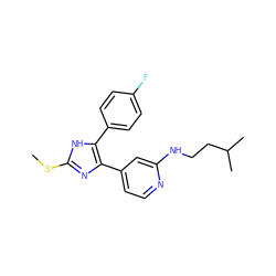 CSc1nc(-c2ccnc(NCCC(C)C)c2)c(-c2ccc(F)cc2)[nH]1 ZINC000040933945