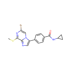 CSc1nc(Br)cn2c(-c3ccc(C(=O)NC4CC4)cc3)cnc12 ZINC000113137671