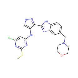 CSc1nc(Cl)cc(Nc2c[nH]nc2-c2nc3cc(CN4CCOCC4)ccc3[nH]2)n1 ZINC000096271633