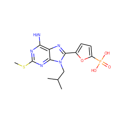 CSc1nc(N)c2nc(-c3ccc(P(=O)(O)O)o3)n(CC(C)C)c2n1 ZINC000040829195