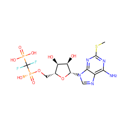 CSc1nc(N)c2ncn([C@@H]3O[C@H](CO[P@](=O)(O)C(F)(F)P(=O)(O)O)[C@@H](O)[C@H]3O)c2n1 ZINC000049069761