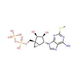 CSc1nc(N)c2ncn([C@H]3[C@H](O)[C@H](O)[C@@]4(CO[P@@](=O)(O)OP(=O)(O)O)C[C@@H]34)c2n1 ZINC000013473505