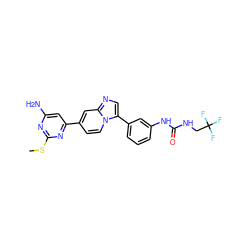 CSc1nc(N)cc(-c2ccn3c(-c4cccc(NC(=O)NCC(F)(F)F)c4)cnc3c2)n1 ZINC000169704671