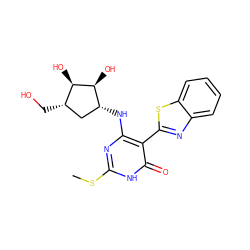 CSc1nc(N[C@@H]2C[C@H](CO)[C@@H](O)[C@H]2O)c(-c2nc3ccccc3s2)c(=O)[nH]1 ZINC000473135760